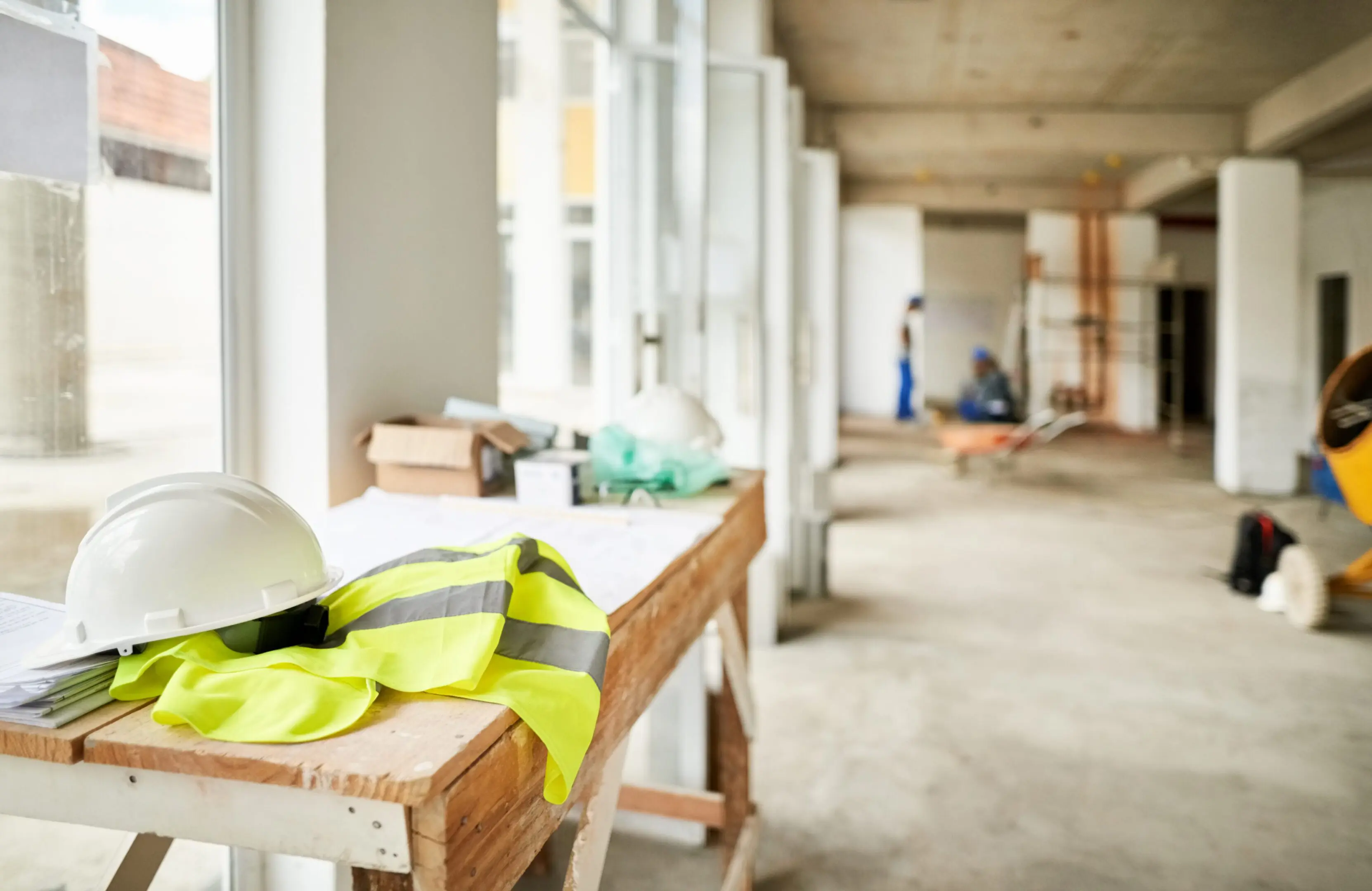 Shot of a new construction site with a workbench