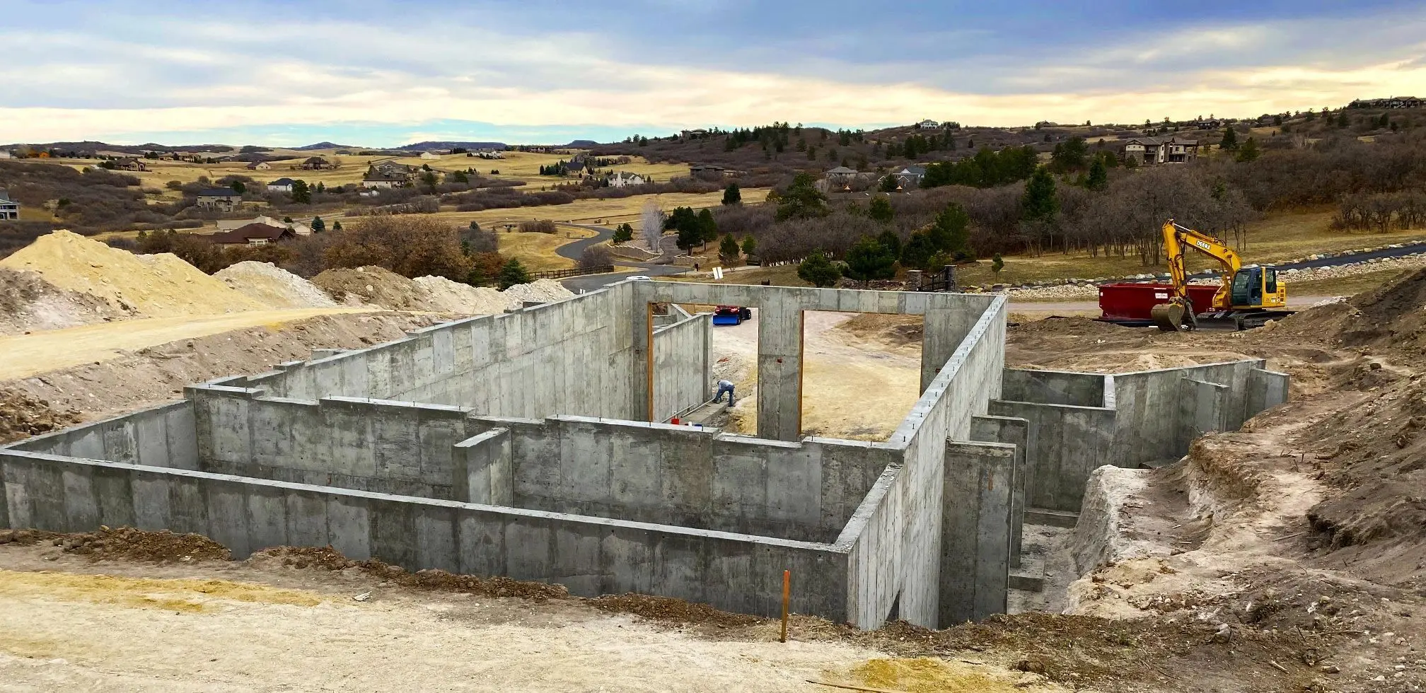 Concrete foundation at a construction site.