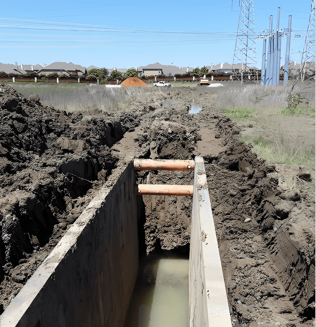 Muddy trench with standing water
