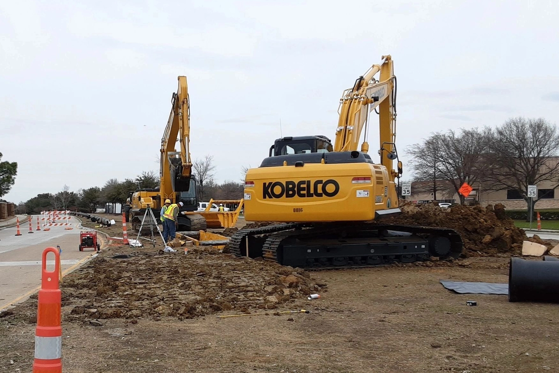 Kobelco hydraulic excavator operating on a construction site